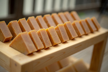 homemade soap and drying tables