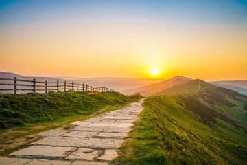 Sunrise at Mam Tor hill in Peak District - Powered by Adobe