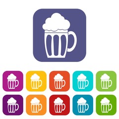 Beer icons set vector illustration in flat style in colors red, blue, green, and other