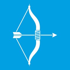 Bow and arrow icon white isolated on blue background vector illustration