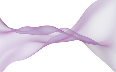 Abstract purple smoke. Bright purple ribbon on white background. Purple color scarf. Abstract purple wave. Raster air background. 3D illustration