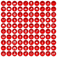 100 target icons set in red circle isolated on white vector illustration