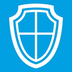 Shield icon white isolated on blue background vector illustration