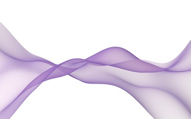 Abstract purple wave. Bright purple ribbon on white background. Abstract purple smoke. Raster air background. Purple scarf. 3D illustration