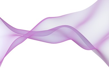 Abstract purple smoke. Bright purple ribbon on white background. Purple color scarf. Abstract purple wave. Raster air background. 3D illustration