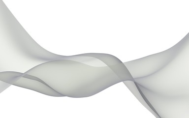 Abstract gray wave. Raster air background. Bright gray ribbon on white background. Gray scarf. Abstract gray smoke. 3D illustration