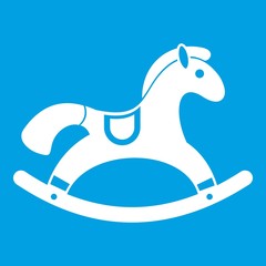 Rocking horse icon white isolated on blue background vector illustration