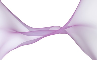 Abstract purple smoke. Bright purple ribbon on white background. Purple color scarf. Abstract purple wave. Raster air background. 3D illustration