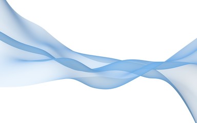 Abstract blue wave. Bright blue ribbon on white background. Blue scarf. Abstract blue smoke. Raster air background. 3D illustration