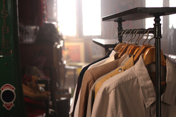 male shirt fashion rack in store
