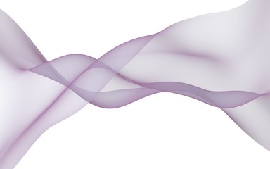 Abstract violet gray wave. Bright violet gray ribbon on white background. Abstract violet gray smoke. Light violet scarf. Raster air background. 3D illustration