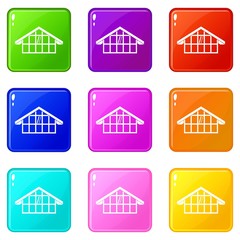 Warehouse icons of 9 color set isolated vector illustration
