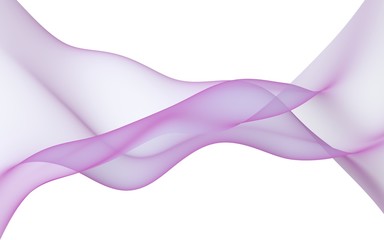 Abstract purple smoke. Bright purple ribbon on white background. Purple color scarf. Abstract purple wave. Raster air background. 3D illustration