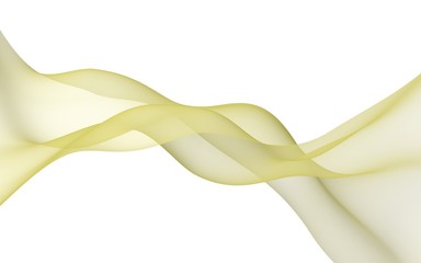 Abstract yellow wave. Bright yellow ribbon on white background. Yellow color scarf. Abstract yellow smoke. Raster air background. 3D illustration