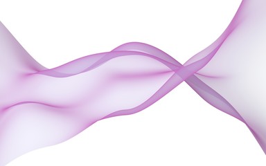 Abstract light purple pink wave. Bright purple pink ribbon on white background. Purple pink color scarf. Abstract purple smoke. Raster air background. 3D illustration