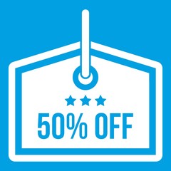 Fototapeta premium Sale tag 50 percent off icon white isolated on blue background vector illustration