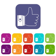 Thumbs up icons set vector illustration in flat style in colors red, blue, green, and other