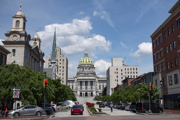 Fototapeta na wymiar Pennsylvania State Capitol Architecture Buildings Looking Down State Street