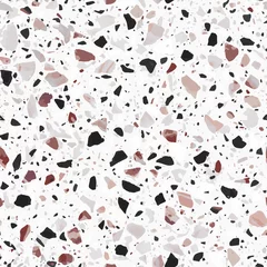 Gordijnen Terrazzo vloeren vector naadloos patroon in lichtgrijze kleuren met rode accenten. Klassiek Italiaans type vloer in Venetiaanse stijl samengesteld uit natuursteen, graniet, kwarts, marmer, glas en beton © lalaverock
