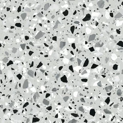 Gordijnen Terrazzo vloeren vector naadloze patroon in lichtgrijze kleuren. Klassiek Italiaans type vloer in Venetiaanse stijl samengesteld uit natuursteen, graniet, kwarts, marmer, glas en beton © lalaverock
