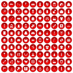 100 woman icons set in red circle isolated on white vector illustration