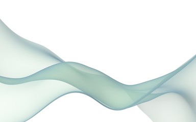 Abstract light gray green wave. Bright gray green ribbon on white background. Abstract gray green smoke. Gray green scarf. Raster air background. 3D illustration