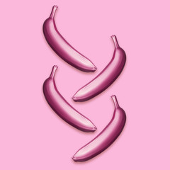 Purple metallic bananas on a pink background. A modern creative concept. Contemporary art