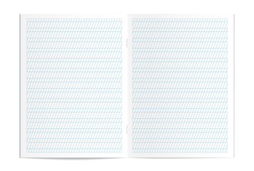 Vector illustration of realistic blank calligraphy practice copybook spread isolated on white background. Lined pages for handwriting and lettering