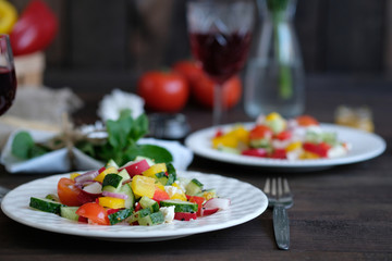 two servings of salad from vegetables, dinner for two