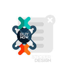 Flat design cross shape geometric sticker icon, paper style design with buy now sample text, for business or web presentation, app or interface buttons