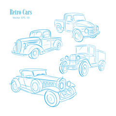 Retro Cars ,set .Painted truck ,vector