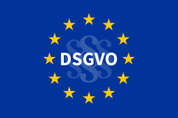 EU-Flagge mit DSGVO / Datenschutz-Grundverordnung und drei Paragraphenzeichen.