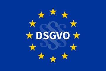 EU-Flagge mit DSGVO / Datenschutz-Grundverordnung und drei Paragraphenzeichen.