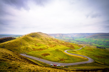 Scenic Serpentine Road in Peak District UK