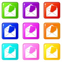 Envelope icons of 9 color set isolated vector illustration