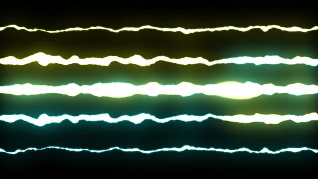 loopable BLUE YELLOW neon Lightning bolt symmetrical ZIG ZAG shape flight on black background animation new quality unique nature light effect video footage