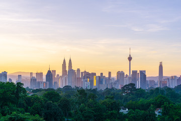 Fototapeta na wymiar majestic sunrise over downtown Kuala Lumpur, Malaysia.