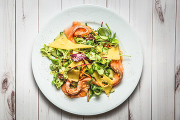 green and healthy food salmon salad.