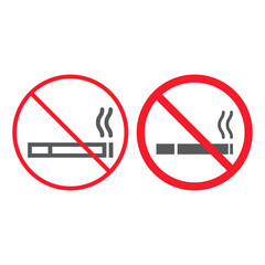 No smoking line and glyph icon, prohibition and forbidden, no cigarette sign vector graphics, a linear pattern on a white background, eps 10.