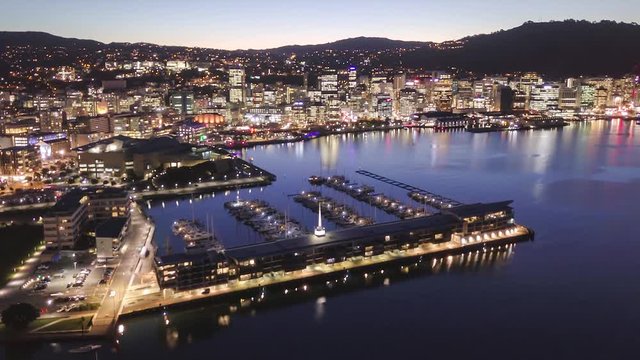 Aerial Time Lapse, Wellington Harbor At Twilight 
