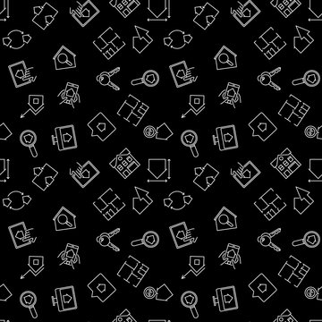 Real Estate Vector Dark Outline Seamless Pattern