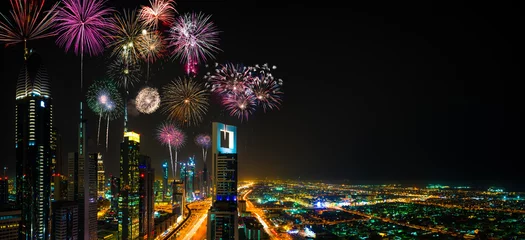 Zelfklevend Fotobehang Fireworks display at Dubai Finance Centre, UAE © Pawel Pajor