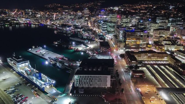 Traffic Time Lapse, Wellington Waterfront Highway And Ferry Terminal, High Angle NZ