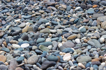 Sea stones, texture of sea stones. Beach.