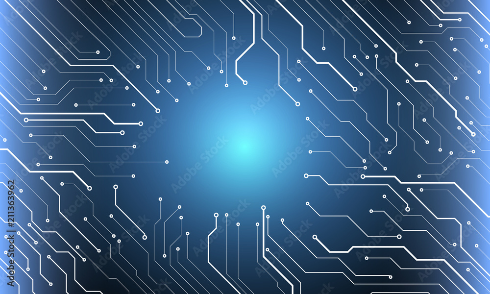 Poster Circuit Board Hi Scifi Future Technology Pattern For Presentation Infographic Vector Background. White Abstract Line Connection Trace Pad Texture Illustration.