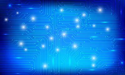 Circuit Board Future Scifi Technology Pattern Vector Background. Blue Abstract Communication Trace Connection Illustration.