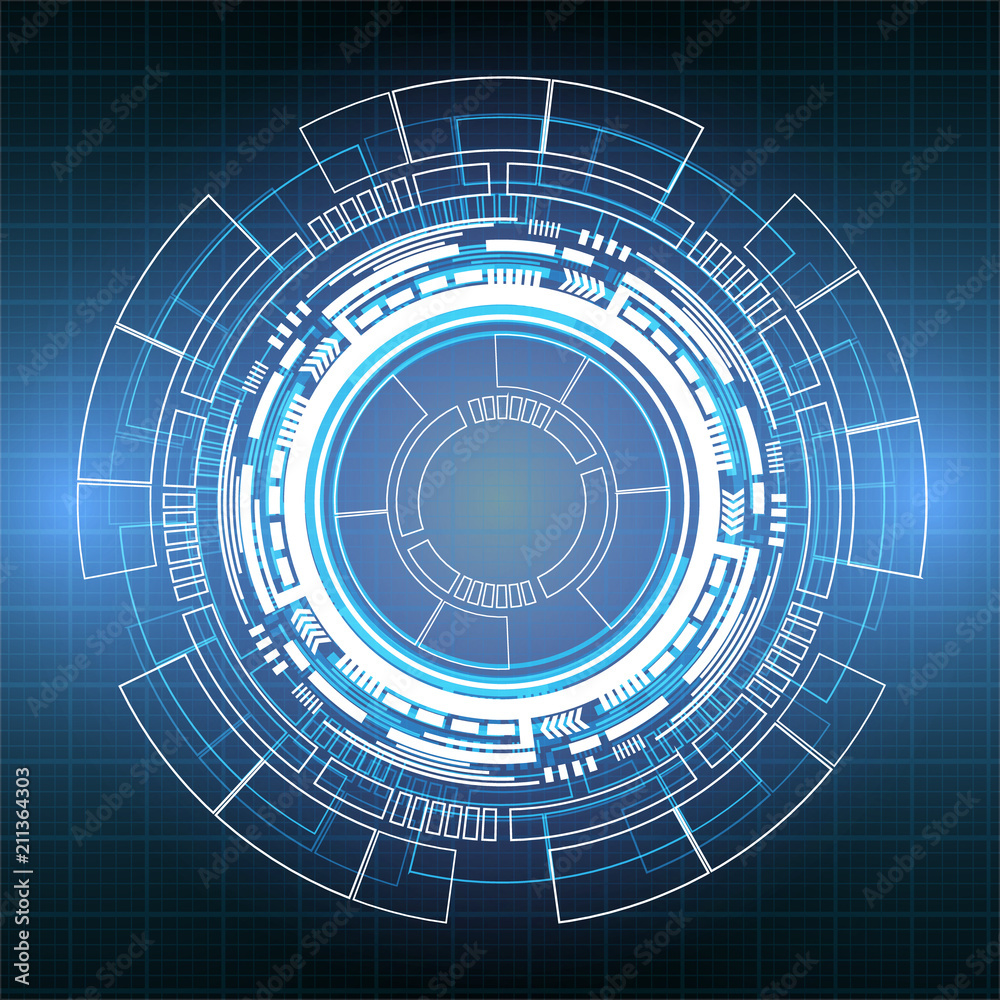 Aufkleber Technology HUD Futuristic Circle Element Connection Panel On Grid Pattern Design.