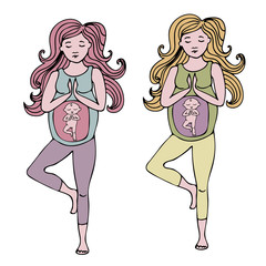 Fototapeta na wymiar Pregnant woman in yoga pose vector illustration