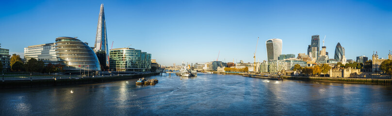 Panoramic view of London from the Tower Bridge