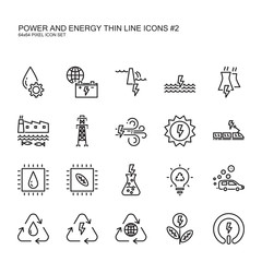 Clean power and green energy thin line icons set 2.